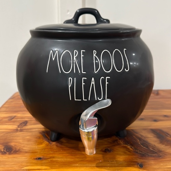 Rae Dunn More Boos Please Halloween Black Cauldron Ceramic Drink Dispenser